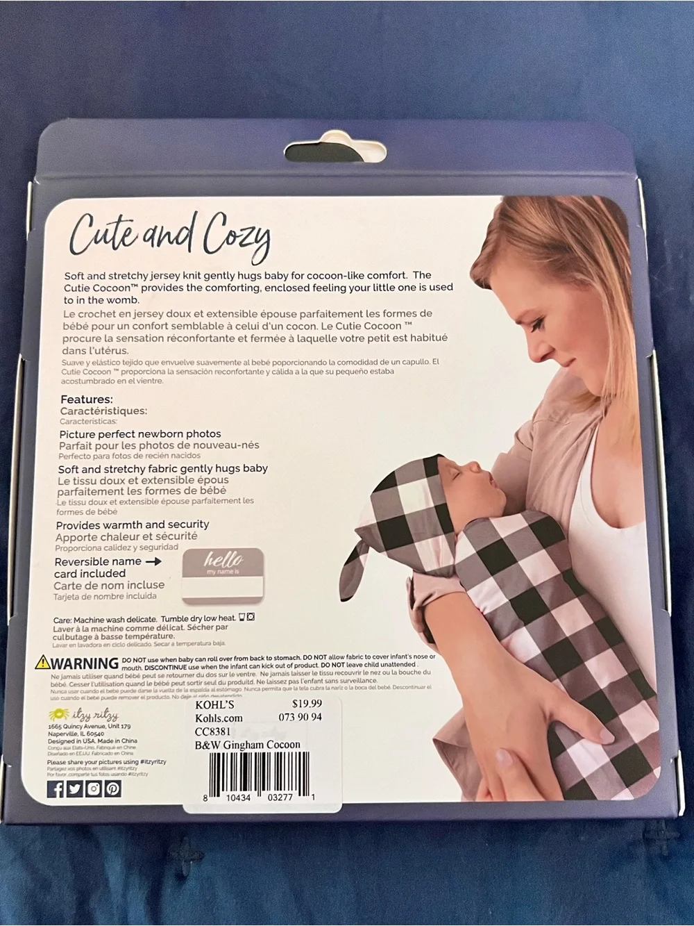 Itzy Ritzy Cutie Cocoon Swaddle Hat Set 0-3M Black White Gingham NIP